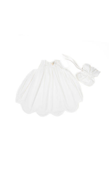 Scalloped Bubble Dress with Flower Pouch