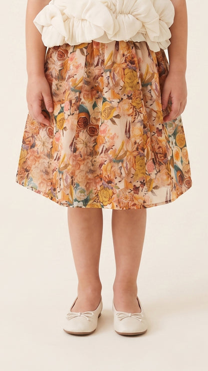 Paneled Botanical Print Skirt