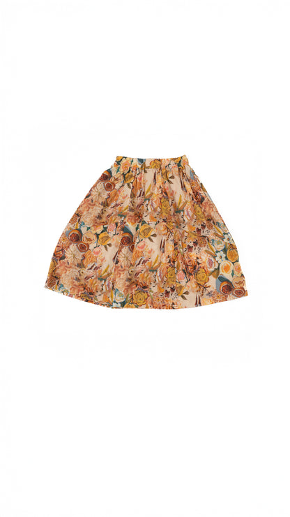 Paneled Botanical Print Skirt