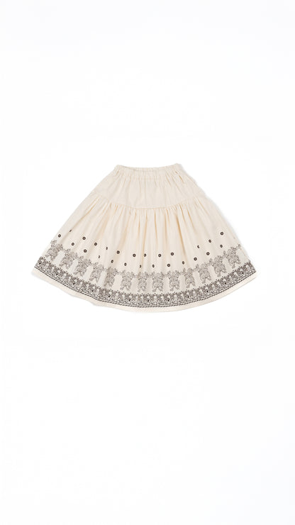 Floral Printed Trapeze Top & Drop-Yoke Skirt