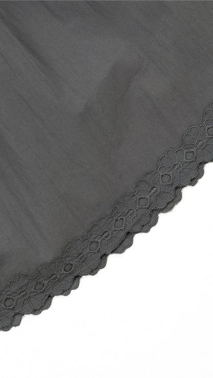 Scalloped Lace-Hem Top & Drop-Yoke Skirt in Grey