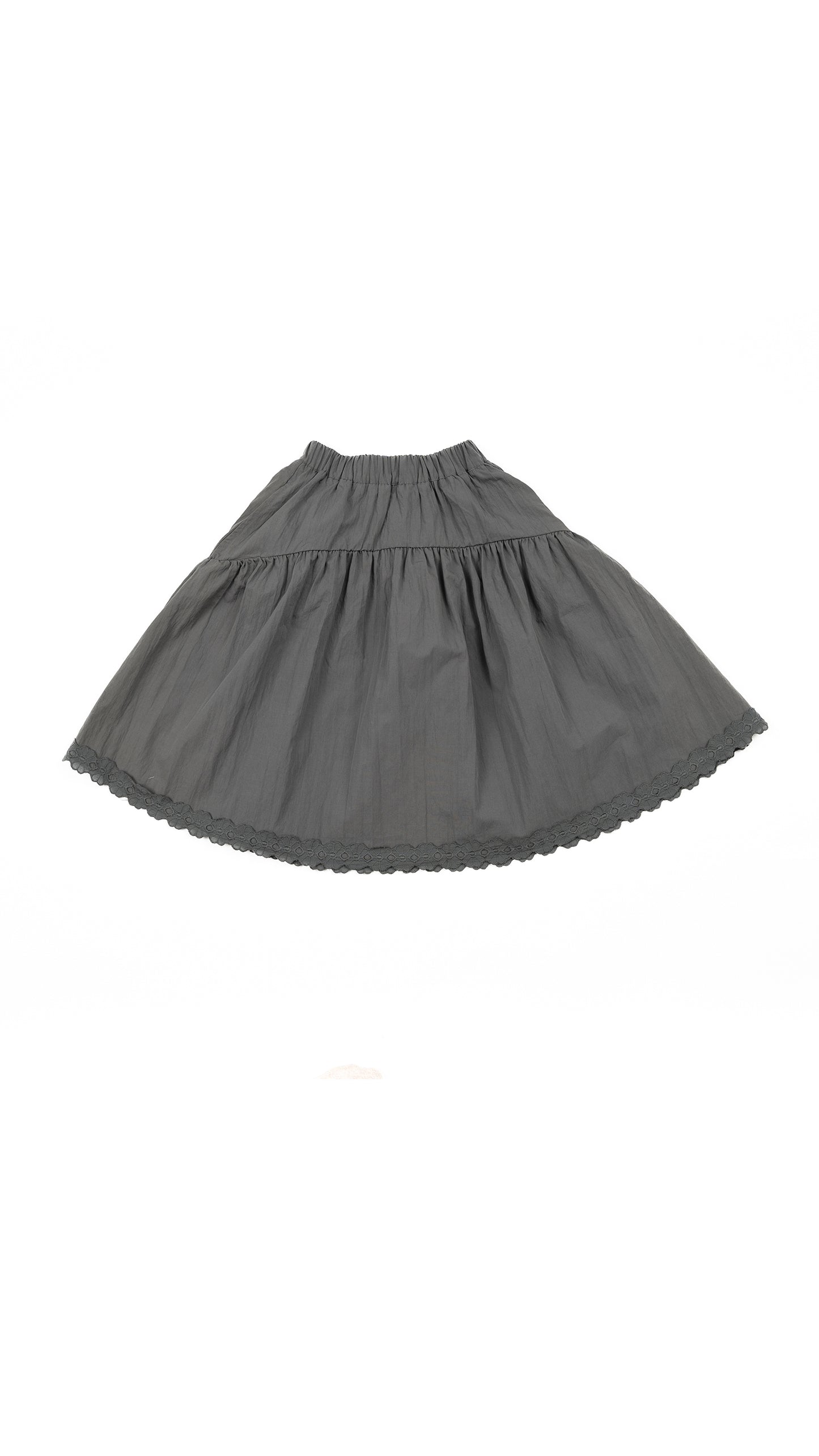 Scalloped Lace-Hem Top & Drop-Yoke Skirt in Grey