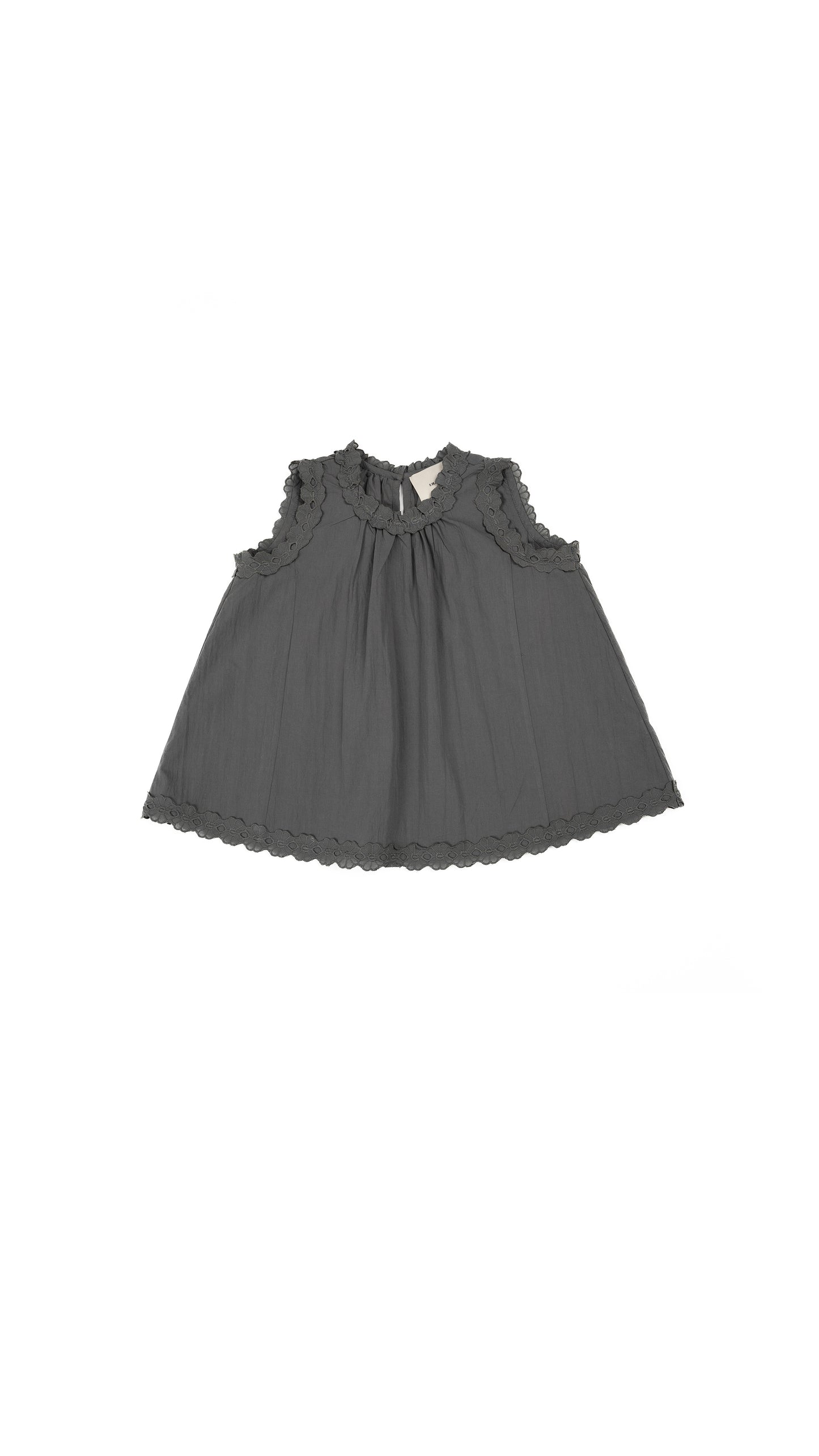 Scalloped Lace-Hem Top & Drop-Yoke Skirt in Grey