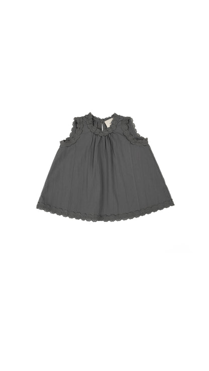 Scalloped Lace-Hem Top & Drop-Yoke Skirt in Grey