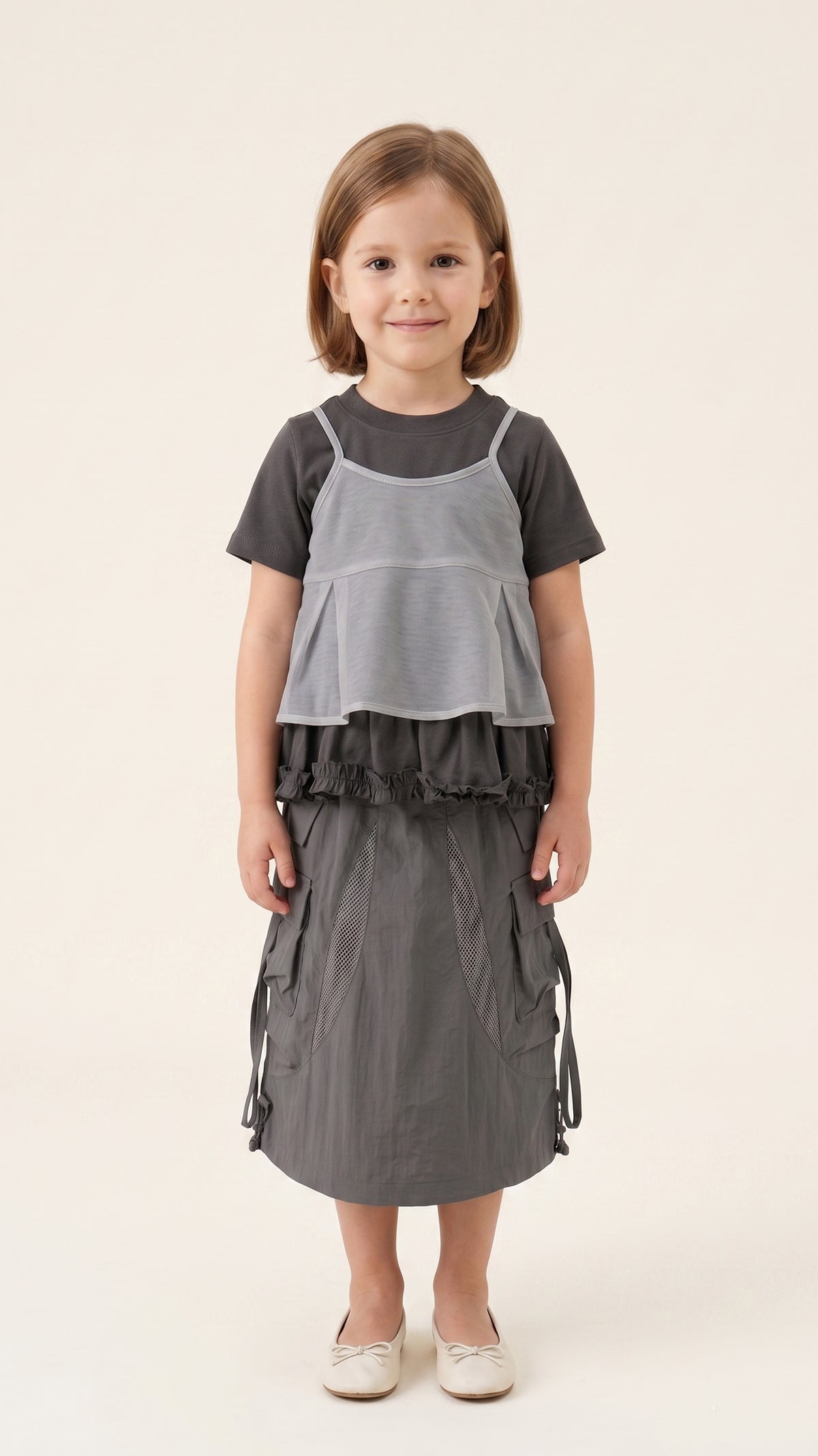 Ruffle-Hem T-Shirt & Sheer Cami Set