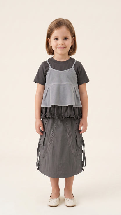 Ruffle-Hem T-Shirt & Sheer Cami Set