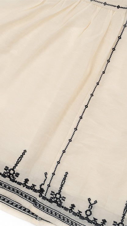 Embroidered Henley-Neck Top With Embroidered Border Wide-Leg Shorts