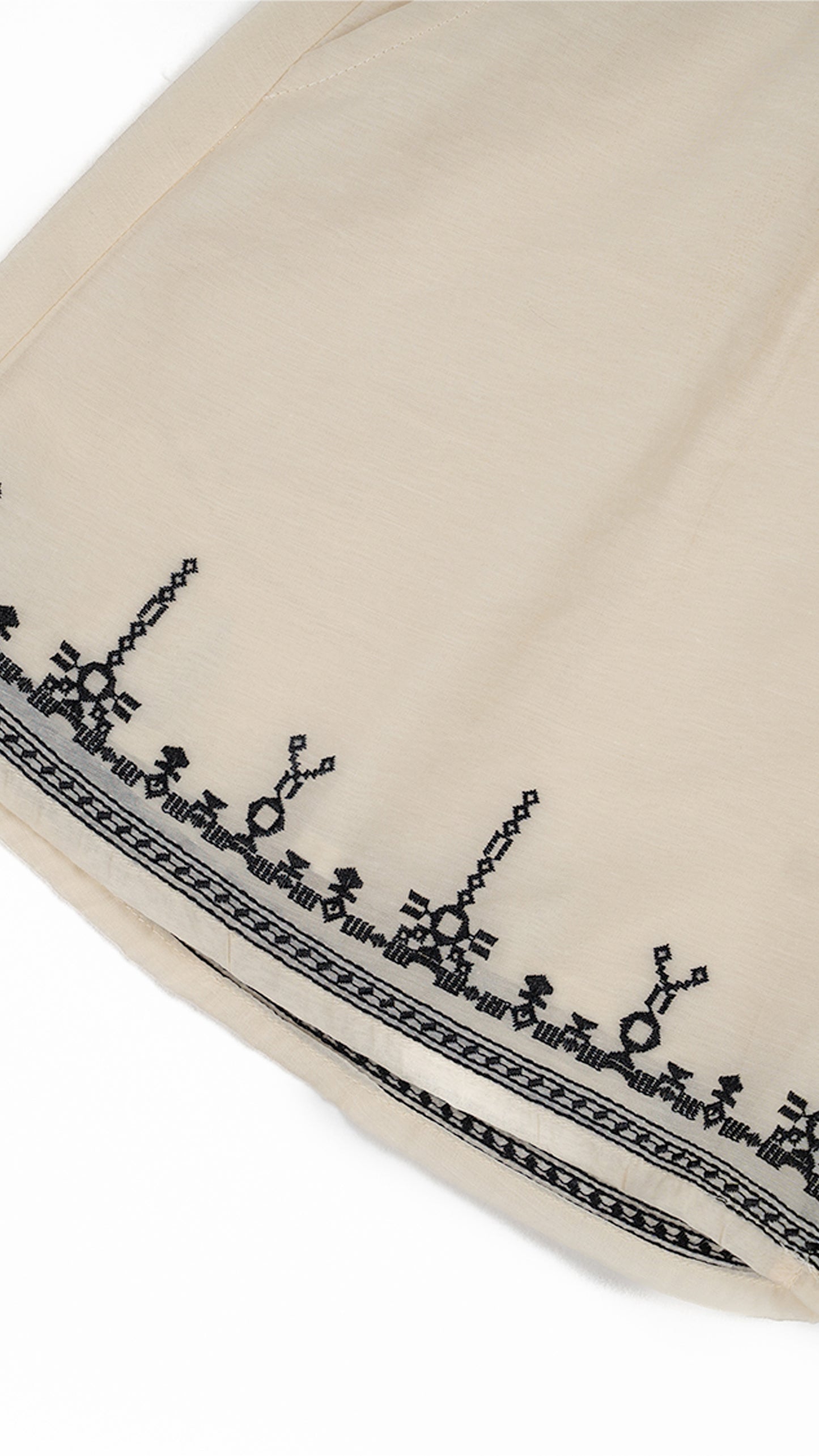 Embroidered Henley-Neck Top With Embroidered Border Wide-Leg Shorts