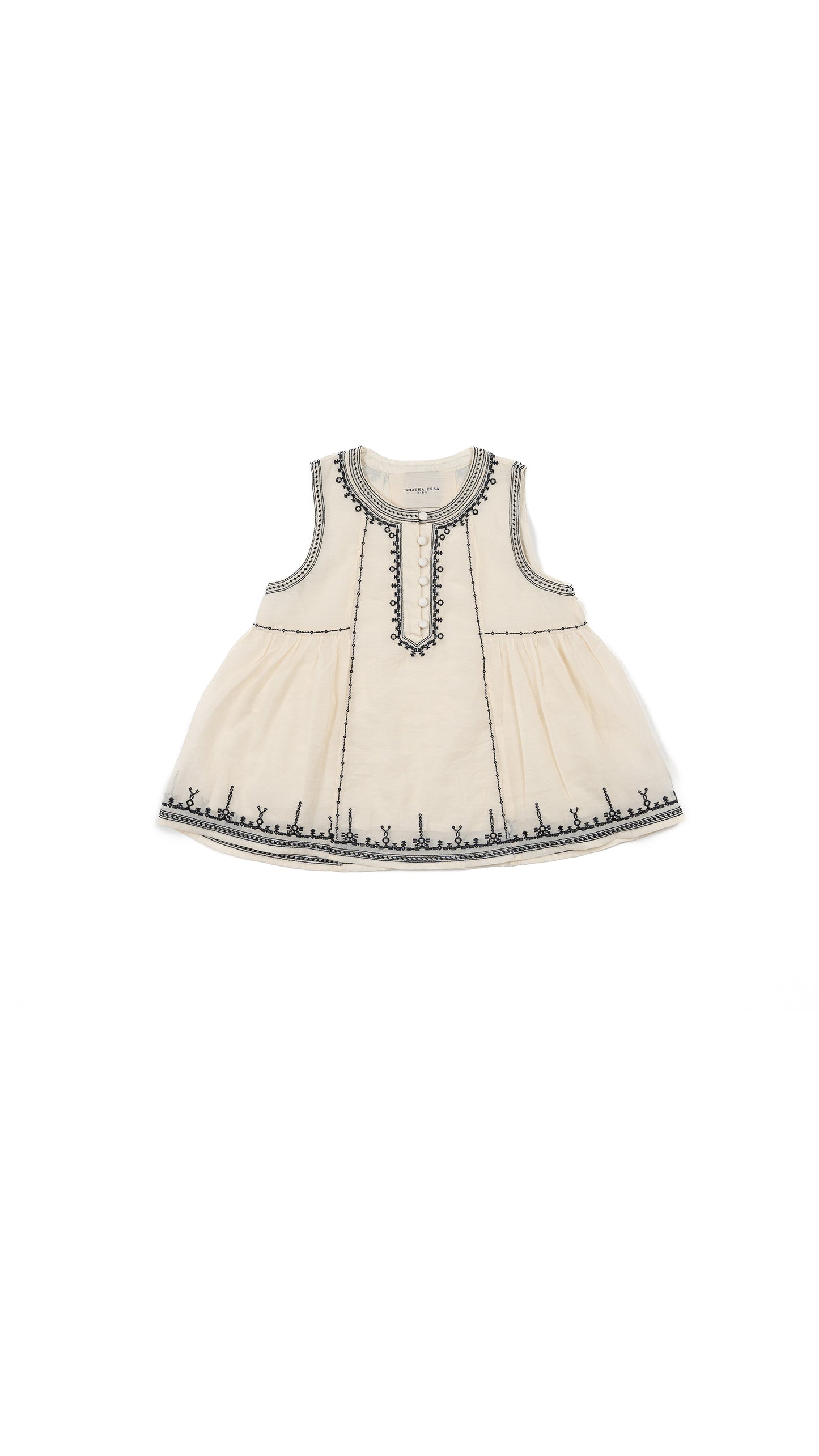 Embroidered Henley-Neck Top With Embroidered Border Wide-Leg Shorts