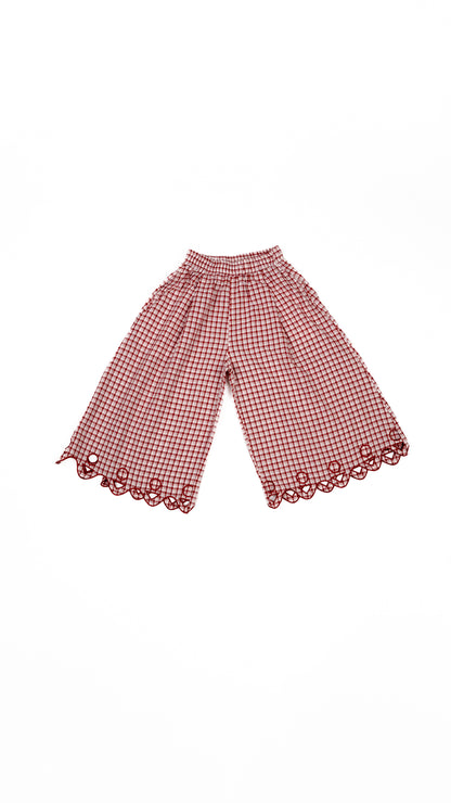 Scallop Detail Gingham Pants