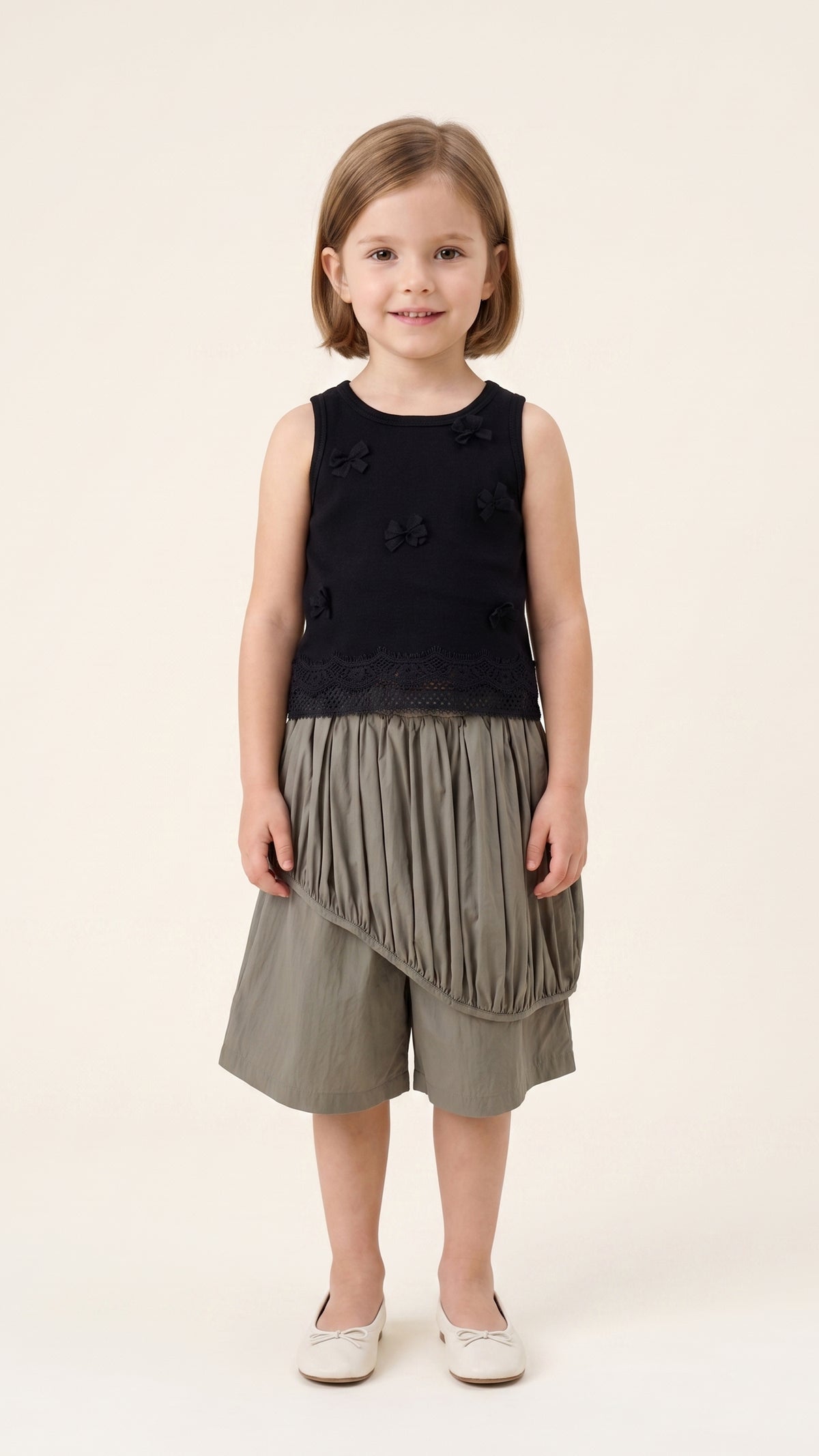 Asymmetric Draped Overlay Balloon Culottes in Sage