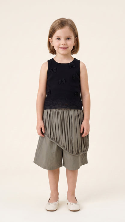 Asymmetric Draped Overlay Balloon Culottes in Sage