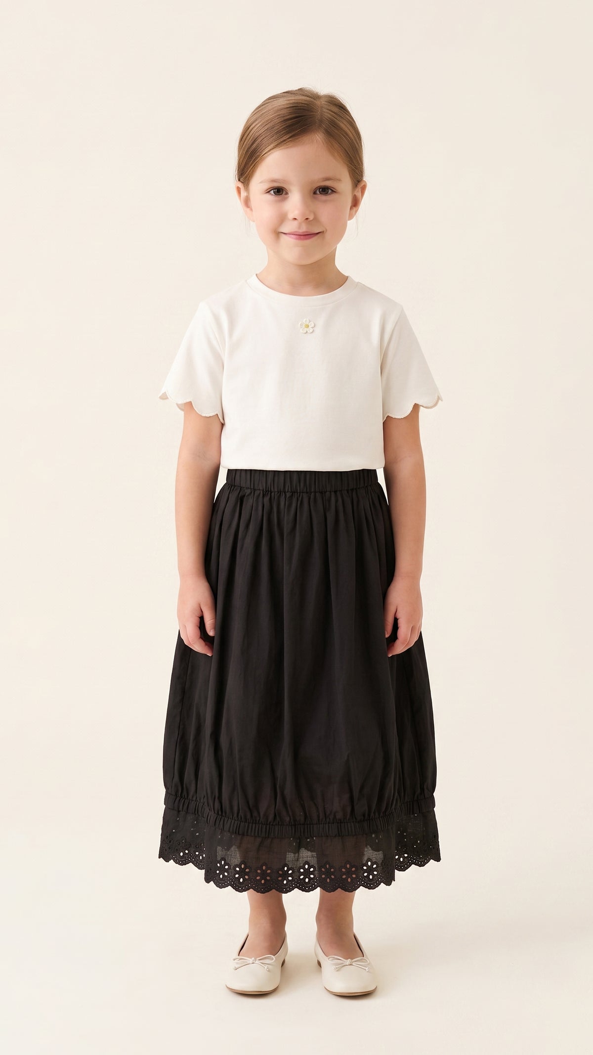 Eyelet Lace-Trim Layered Bubble Skirt