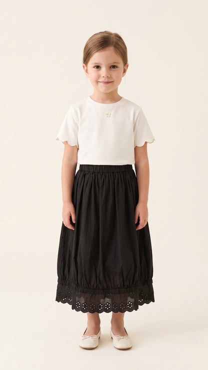 Eyelet Lace-Trim Layered Bubble Skirt
