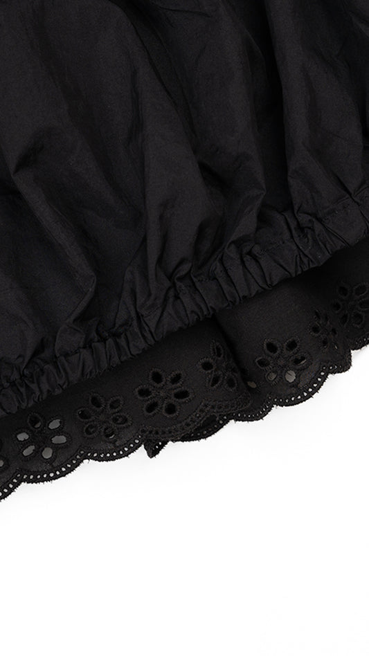 Eyelet Lace-Trim Layered Bubble Skirt