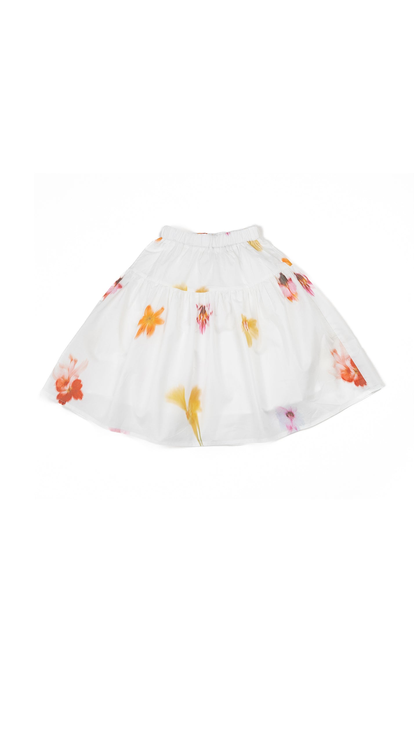 Blurry Floral Print Drop-Yoke Skirt
