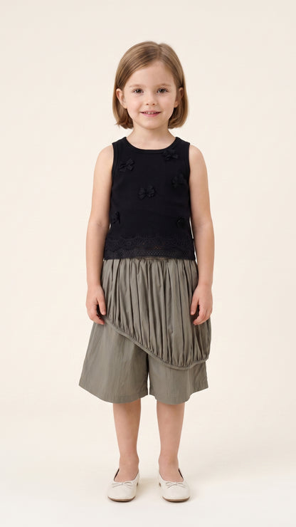 Bow and Lace Detail Tank Top in Black