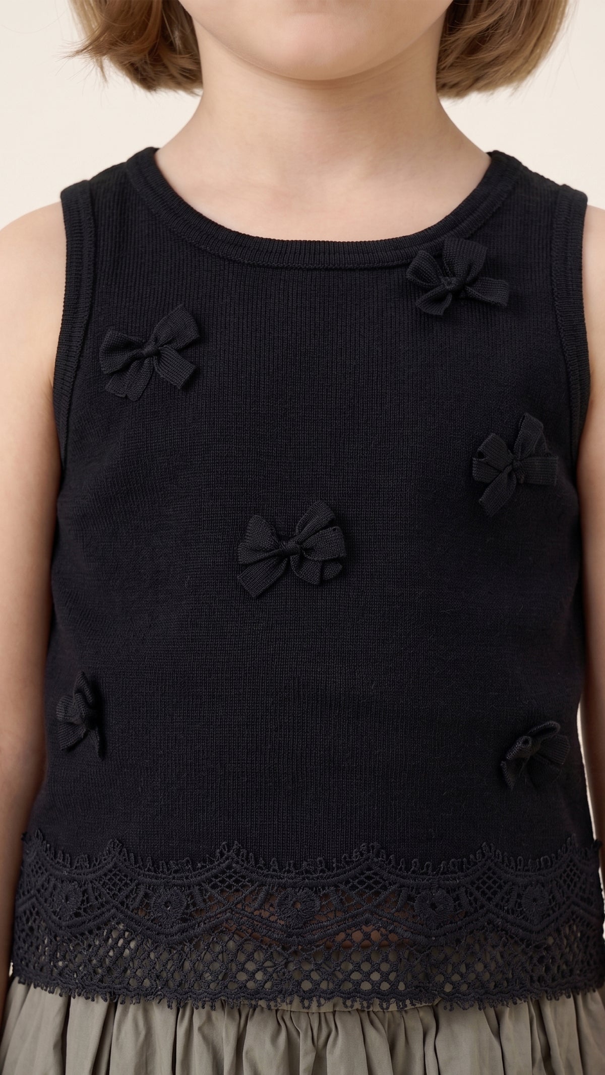 Bow and Lace Detail Tank Top in Black