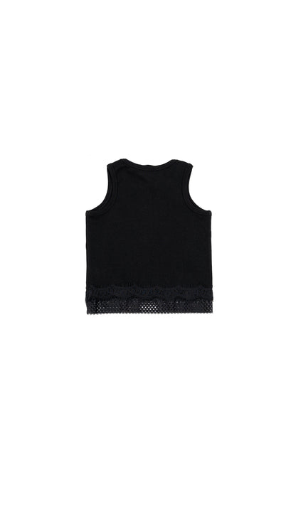 Bow and Lace Detail Tank Top in Black