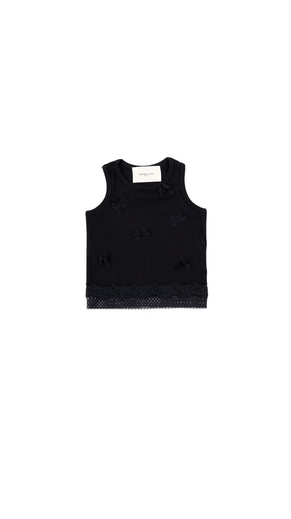 Bow and Lace Detail Tank Top in Black
