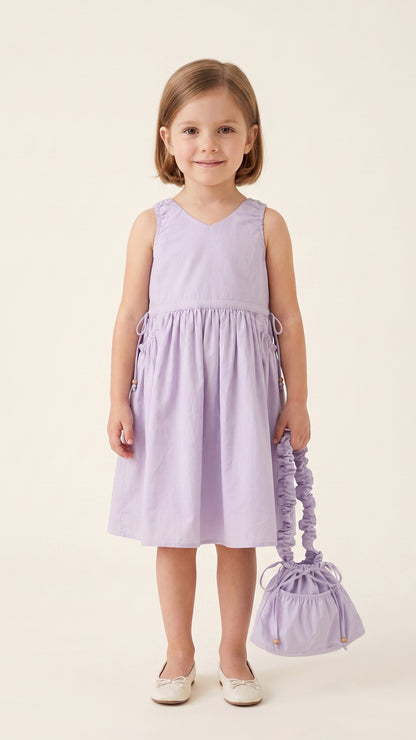 Ruched Pocket Detail Dress & Ruffle Strap Bag Set