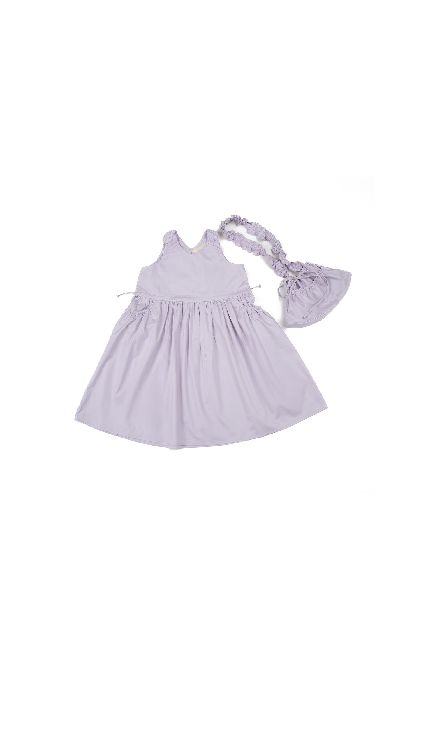 Ruched Pocket Detail Dress & Ruffle Strap Bag Set