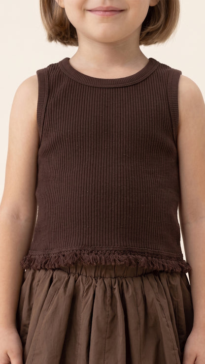 Fringe-Trim Rib Knit Tank Top