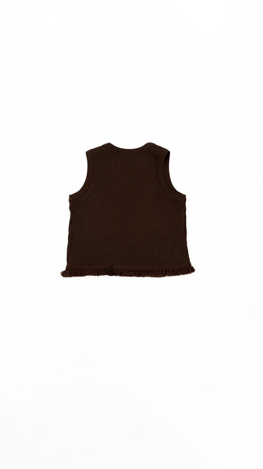 Fringe-Trim Rib Knit Tank Top
