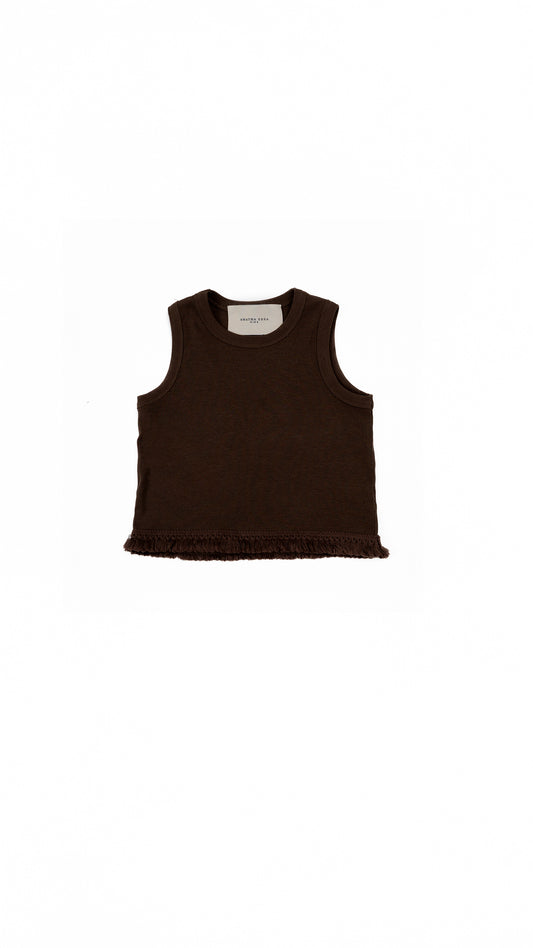 Fringe-Trim Rib Knit Tank Top