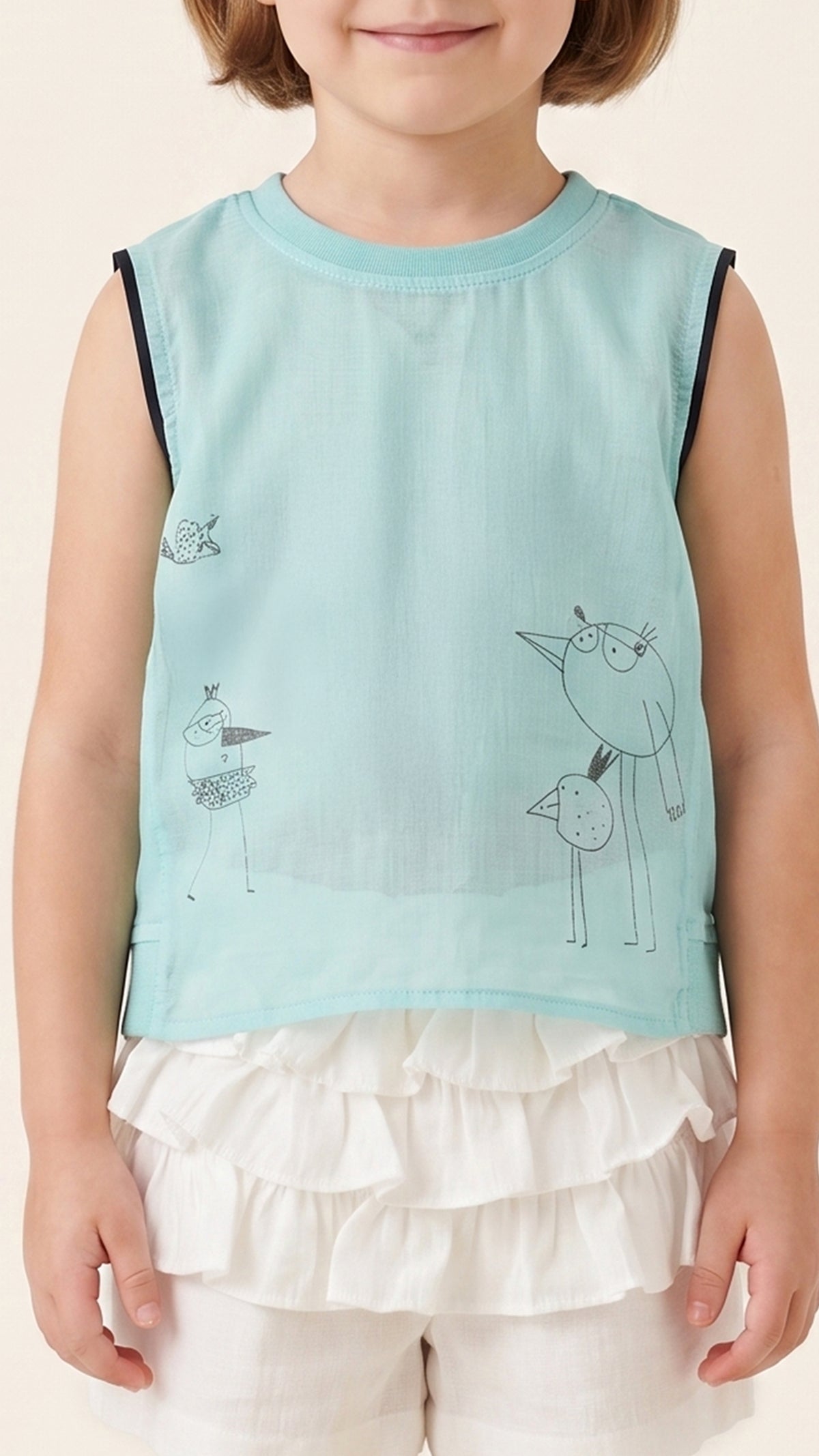 Line-Art Bird Illustration Sleeveless Top