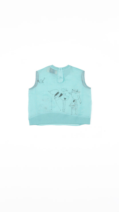 Line-Art Bird Illustration Sleeveless Top