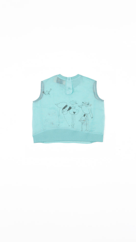 Line-Art Bird Illustration Sleeveless Top