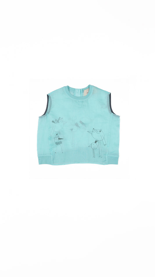 Line-Art Bird Illustration Sleeveless Top