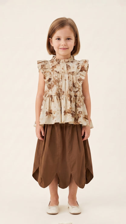 Ruffle-Panels Tiered Botanical Print Top