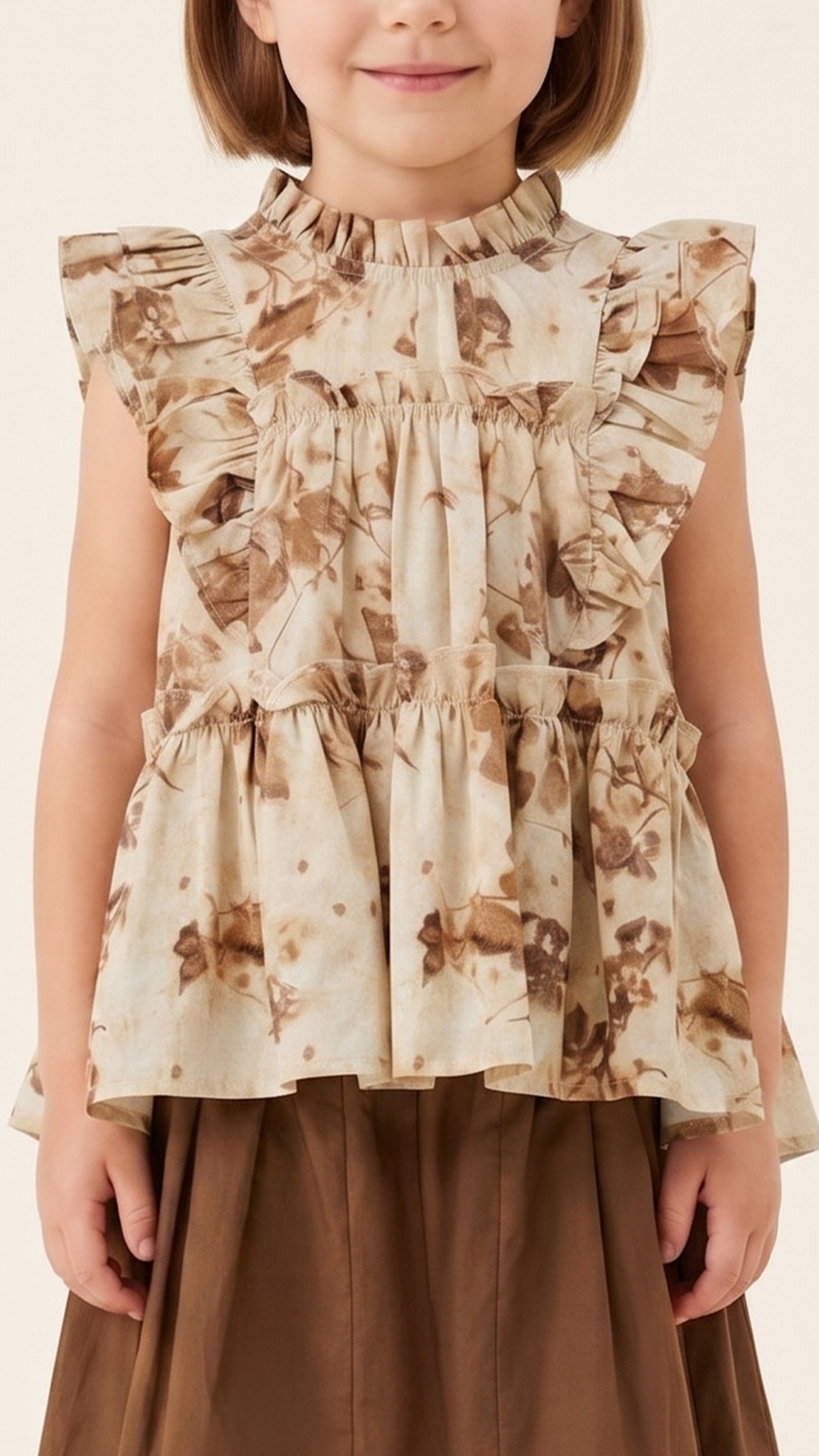 Ruffle-Panels Tiered Botanical Print Top
