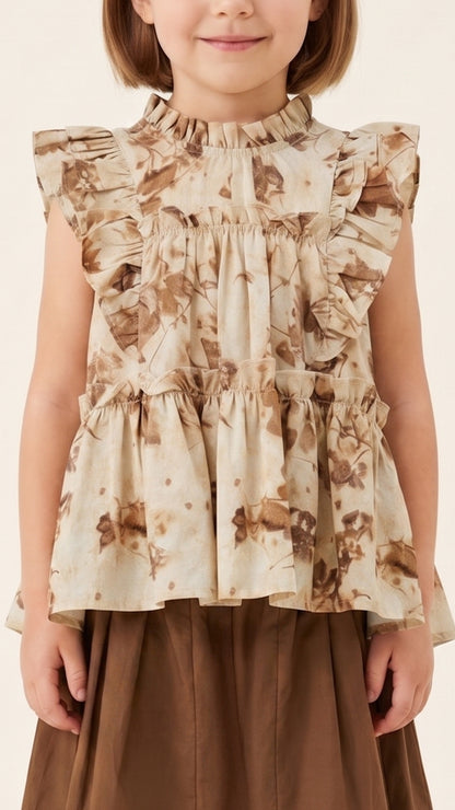Ruffle-Panels Tiered Botanical Print Top