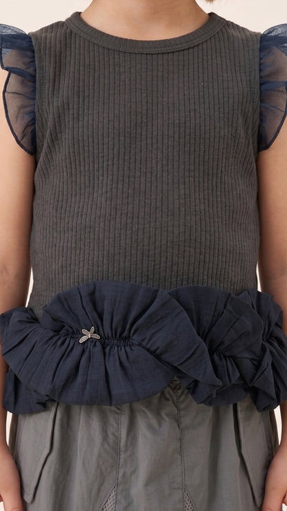 Ruffles and Bow Detail Tank Top in Grey