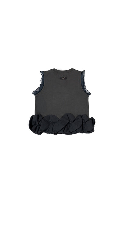 Ruffles and Bow Detail Tank Top in Grey