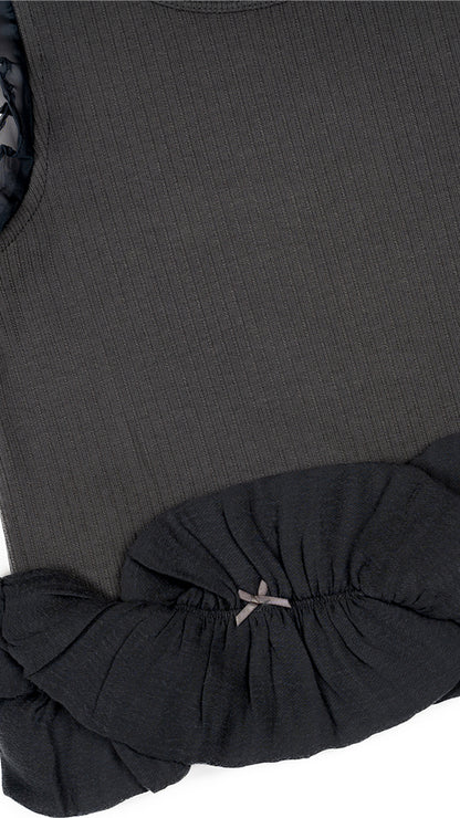 Ruffles and Bow Detail Tank Top in Grey