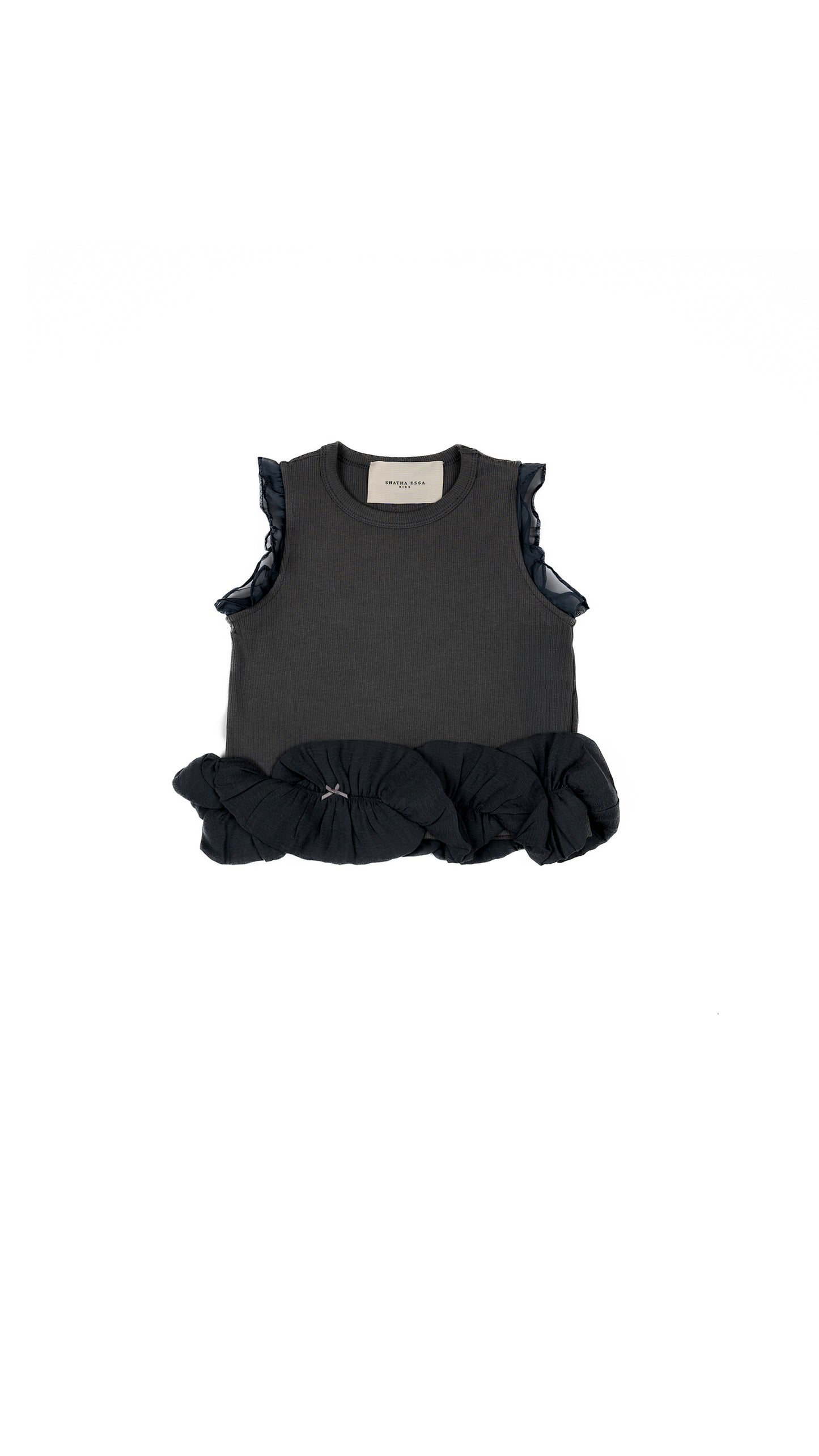 Ruffles and Bow Detail Tank Top in Grey