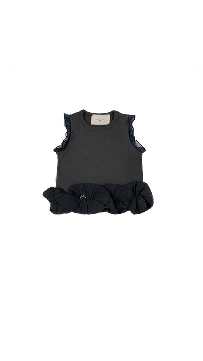 Ruffles and Bow Detail Tank Top in Grey