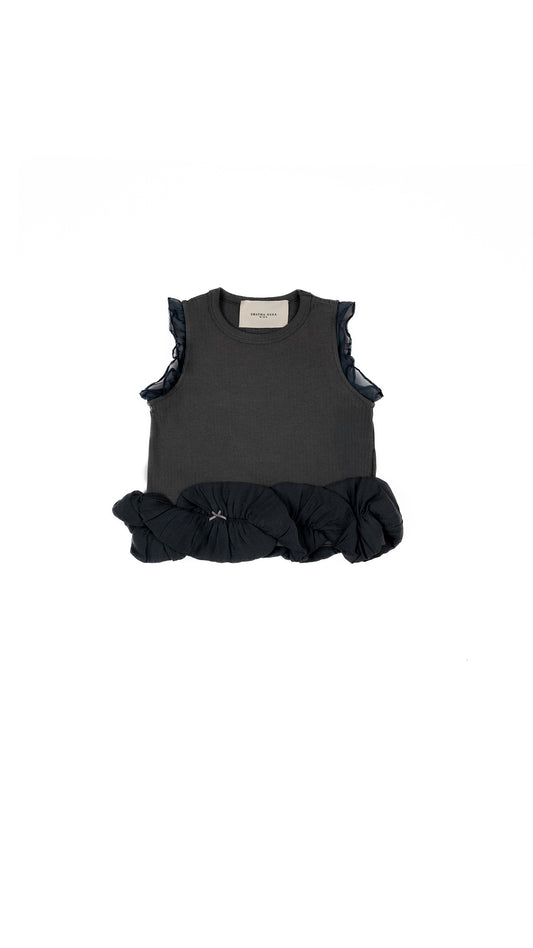 Ruffles and Bow Detail Tank Top in Grey