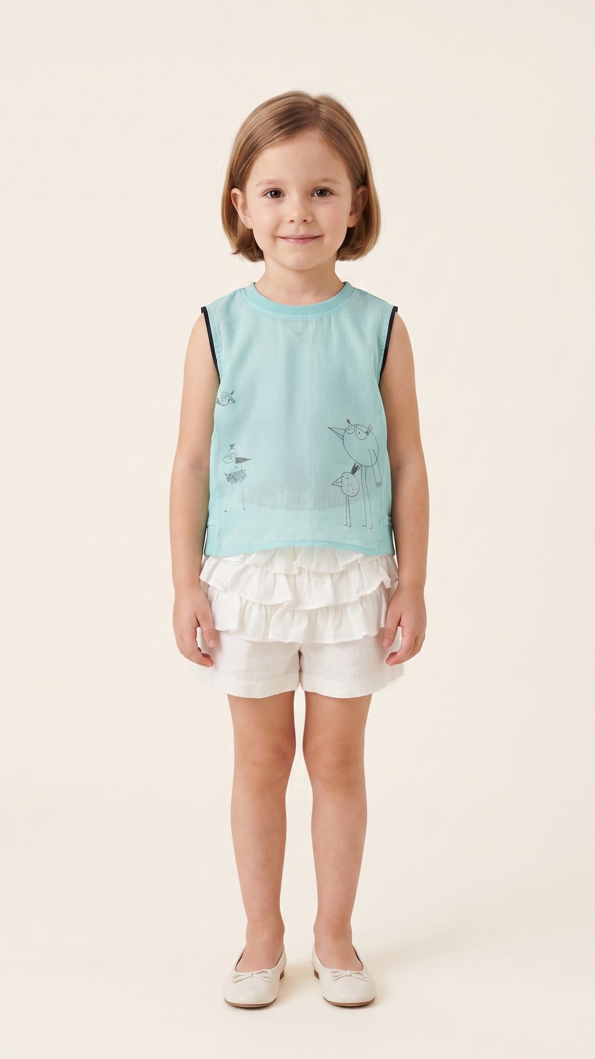 Tiered Ruffle-Yoke Shorts