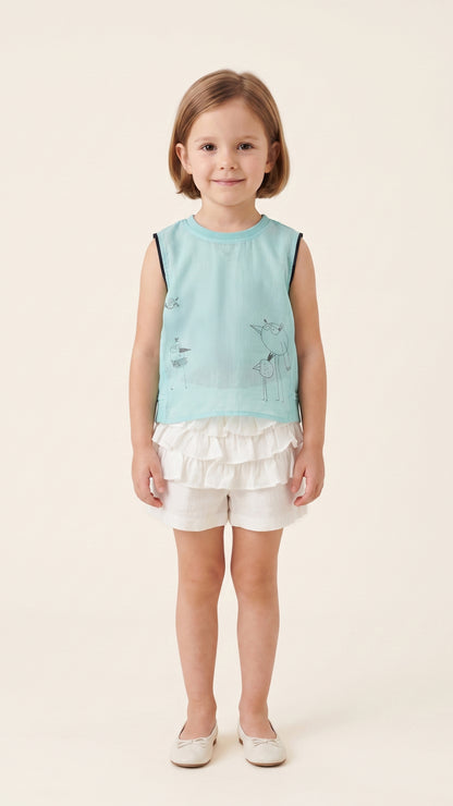 Tiered Ruffle-Yoke Shorts