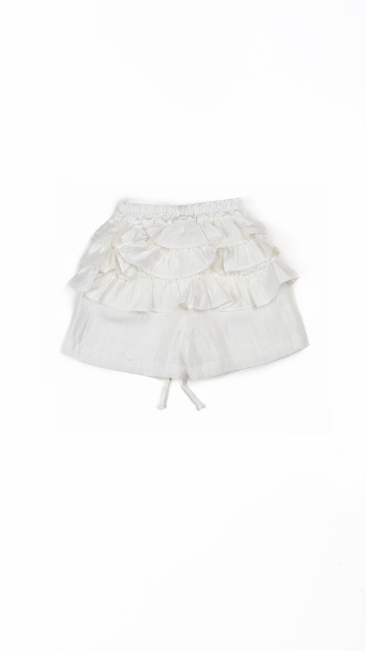 Tiered Ruffle-Yoke Shorts