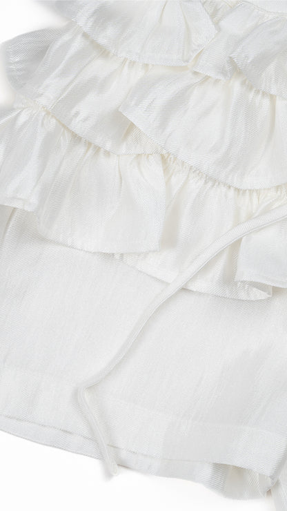 Tiered Ruffle-Yoke Shorts
