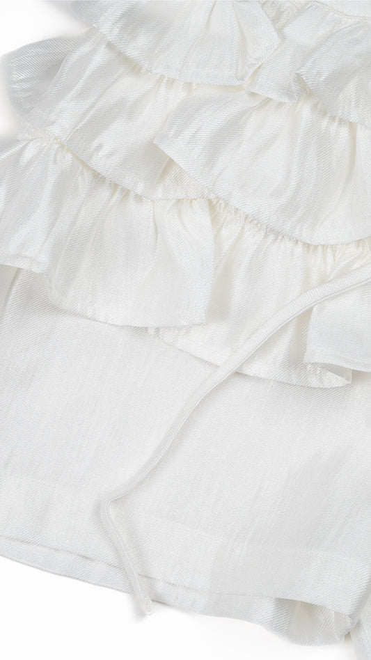 Tiered Ruffle-Yoke Shorts