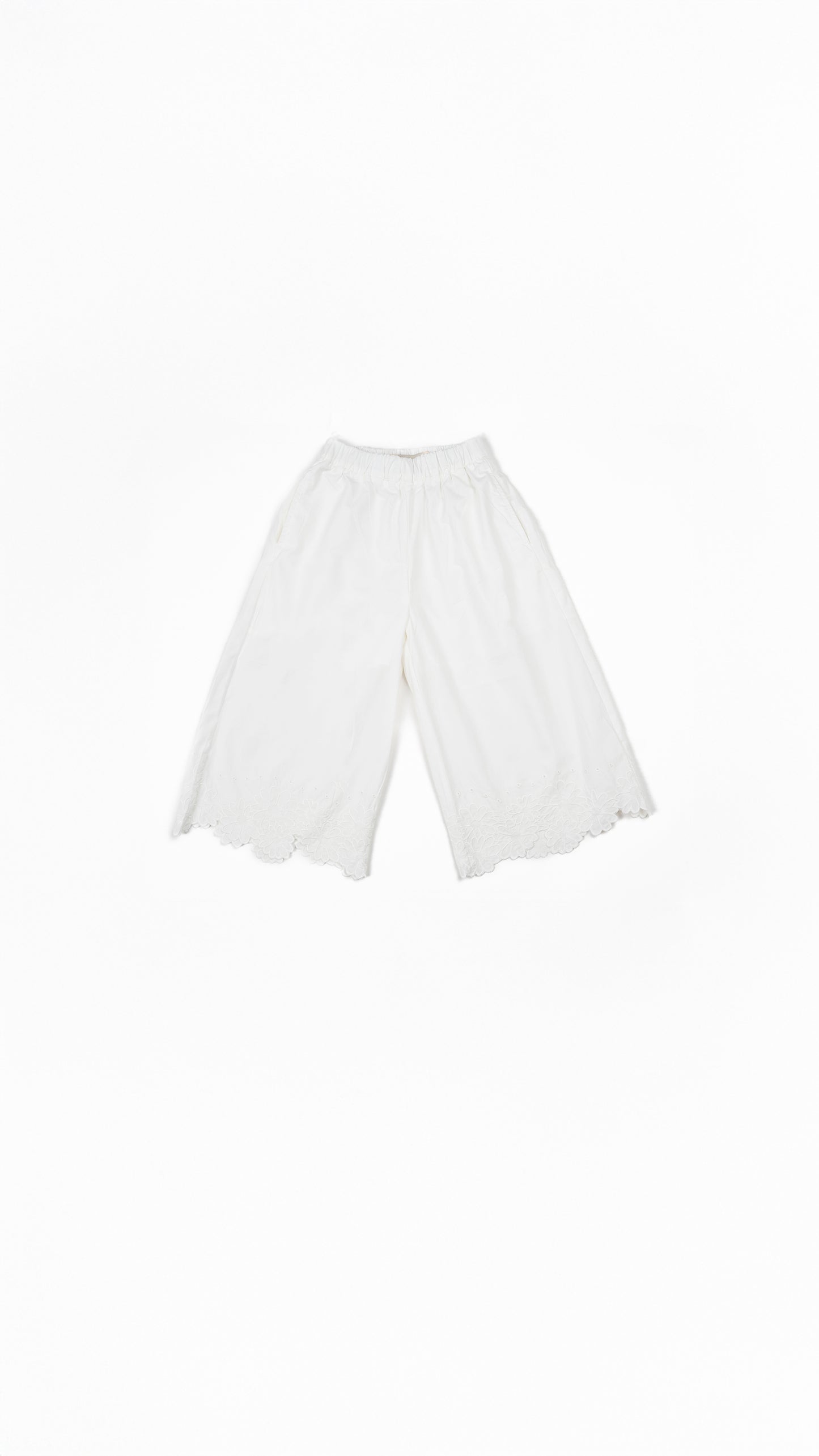 Floral-Embroidered Wide-Leg Culottes