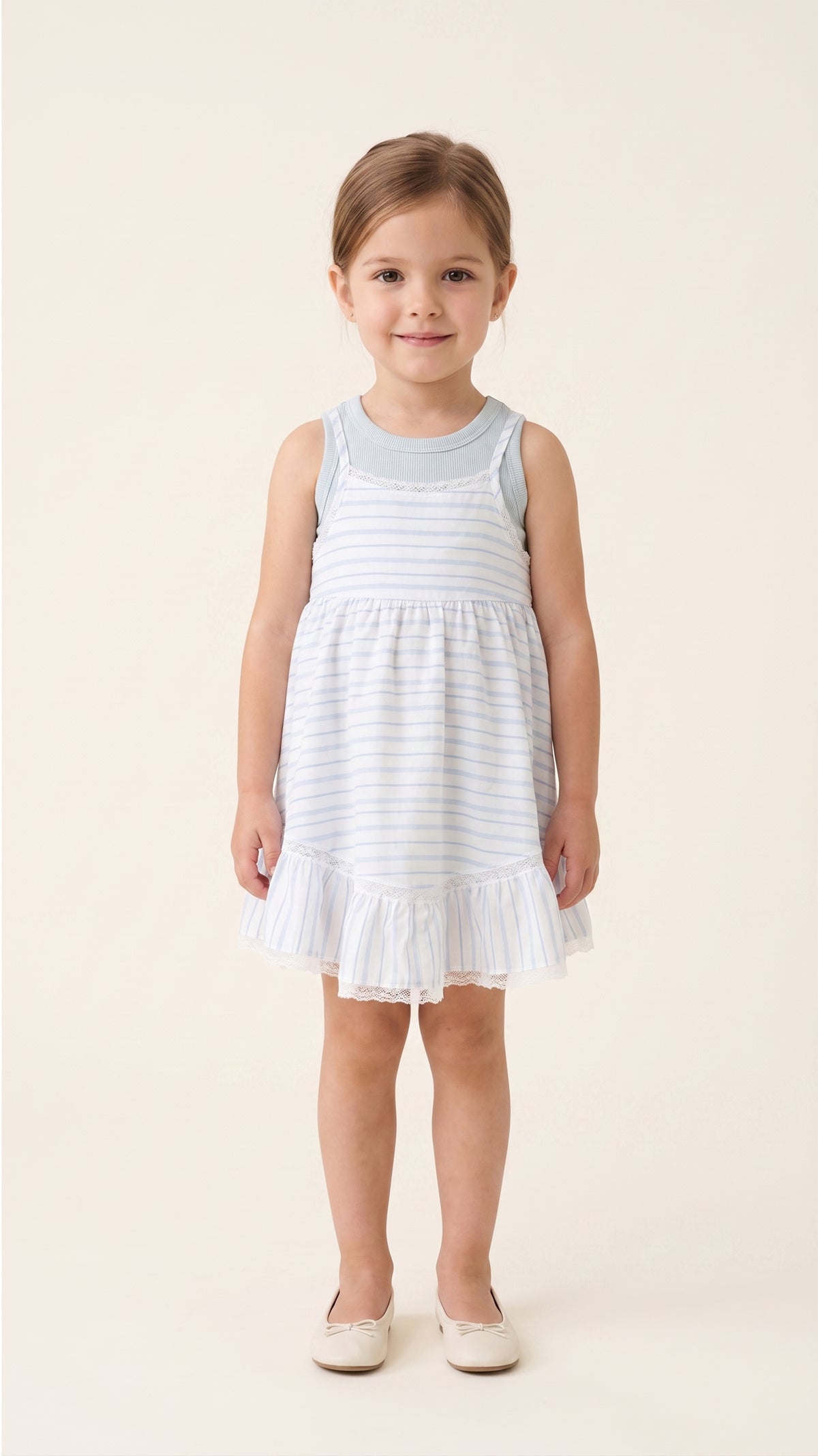 Striped Pinafore Slip Dress & Ribbed Tank Set