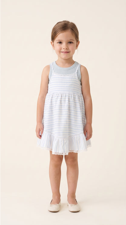 Striped Pinafore Slip Dress & Ribbed Tank Set